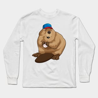 Beaver at Baseball with Baseball ball Long Sleeve T-Shirt